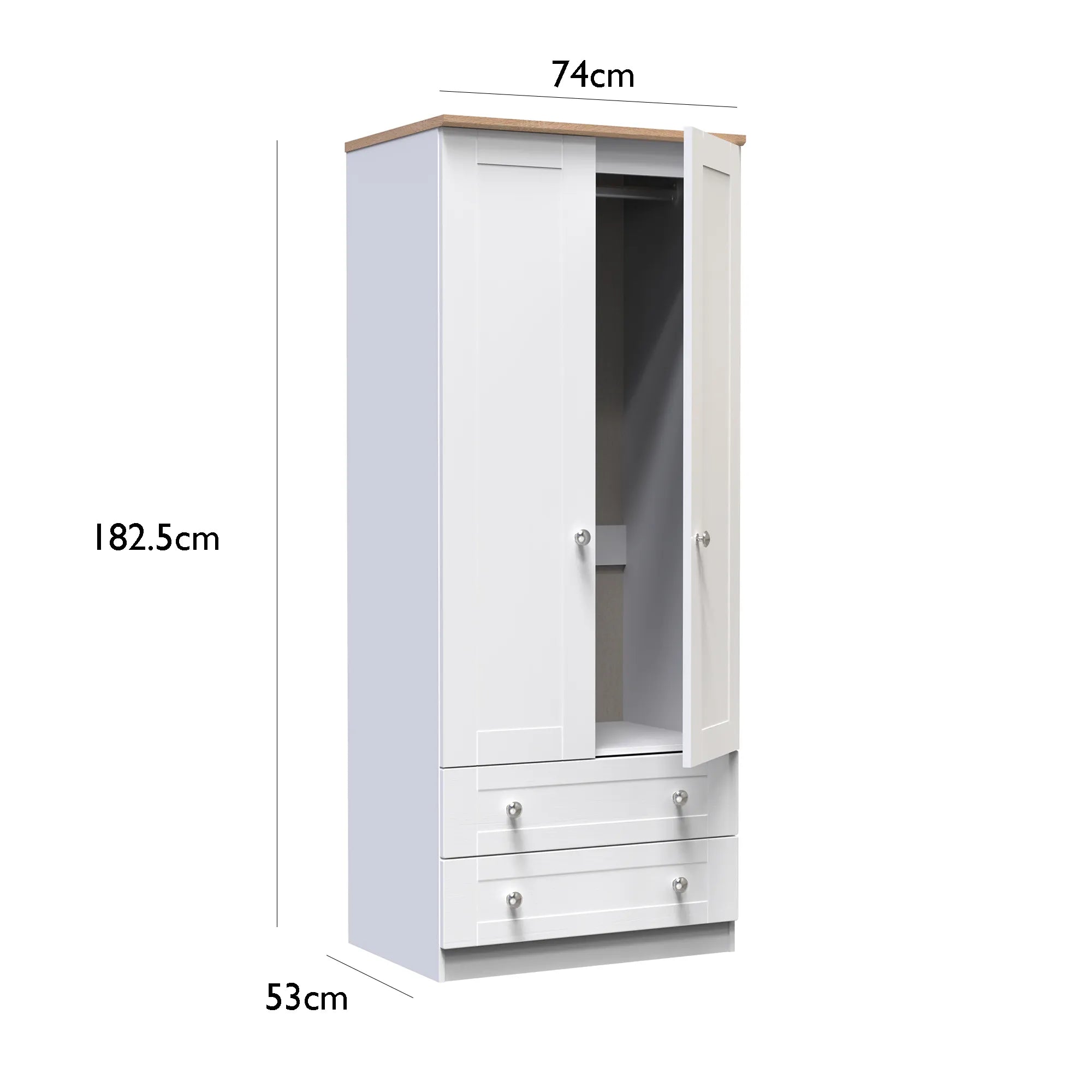 Sussex Double Wardrobe with 2 Drawers – Ash White