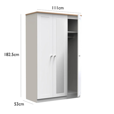 Sussex 3 Door Wardrobe – Ash White with Mirror