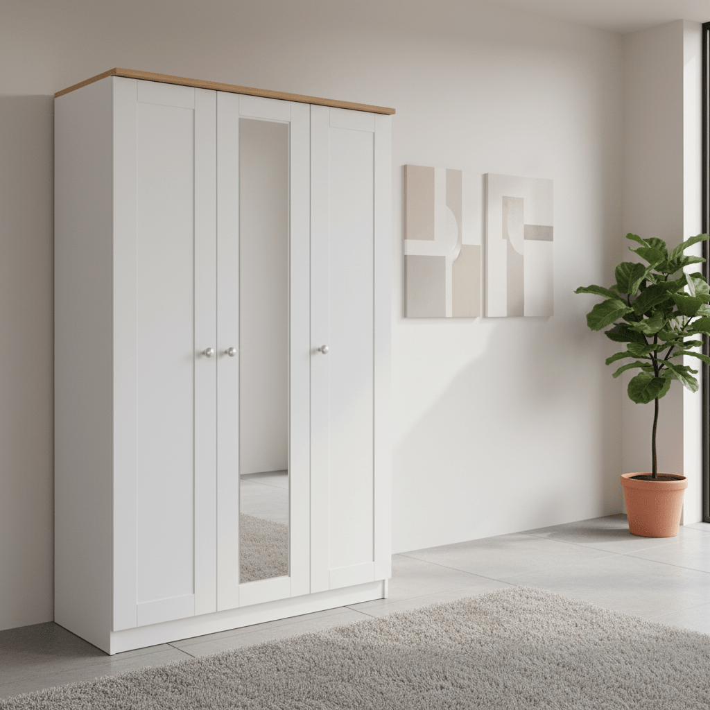 Sussex 3 Door Wardrobe – Ash White with Mirror