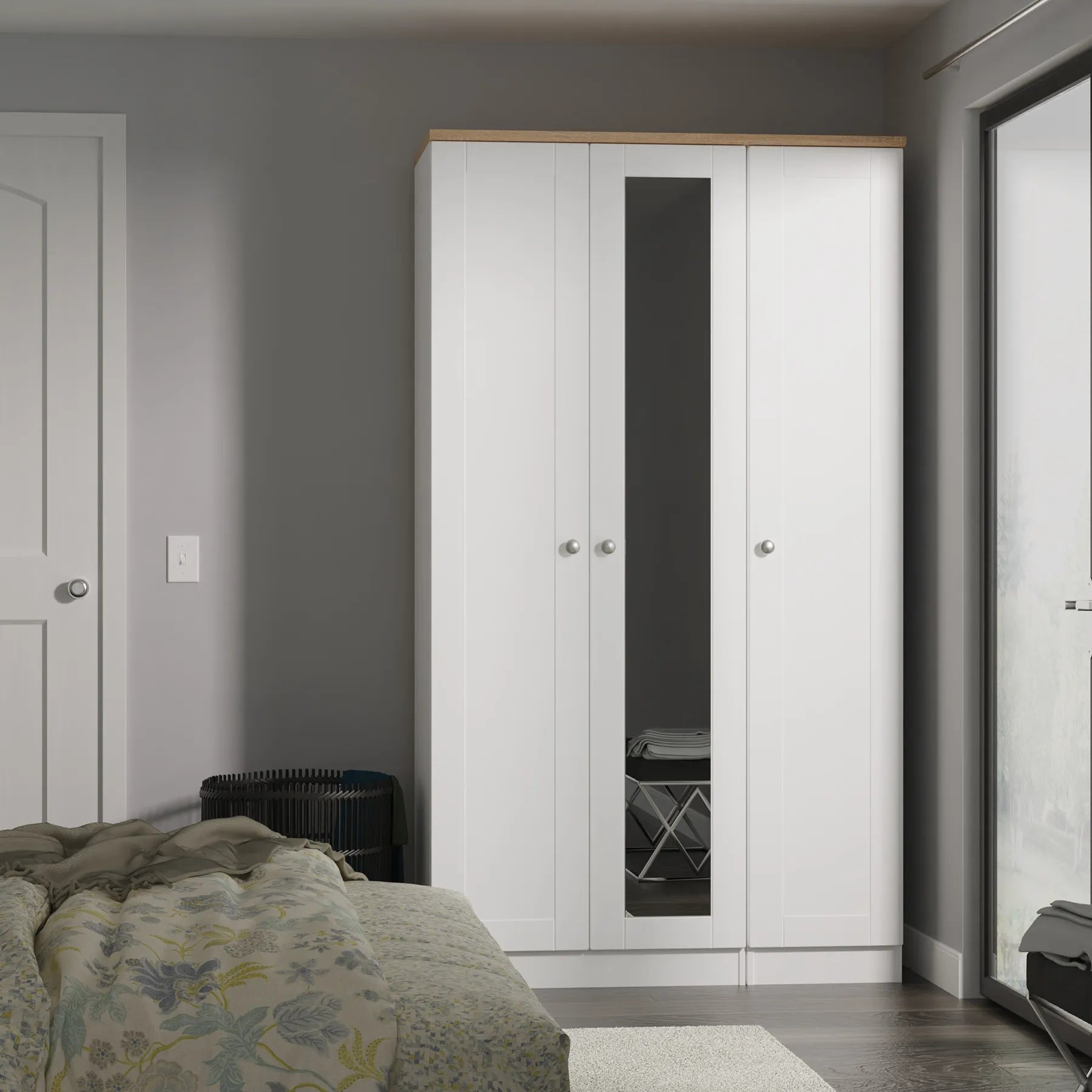 Sussex 3 Door Wardrobe – Ash White with Mirror
