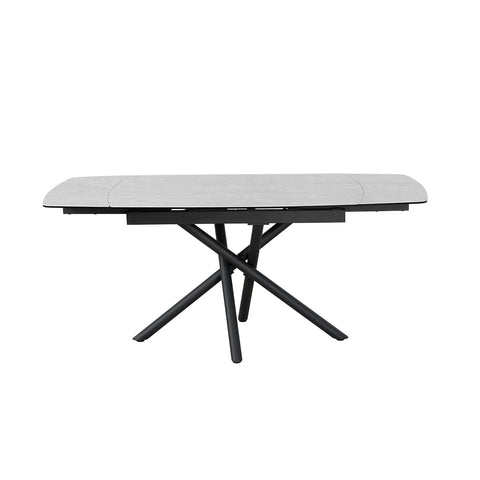 Compact white ceramic dining table extending from 1.2M to 1.8M Black Metal Legs
