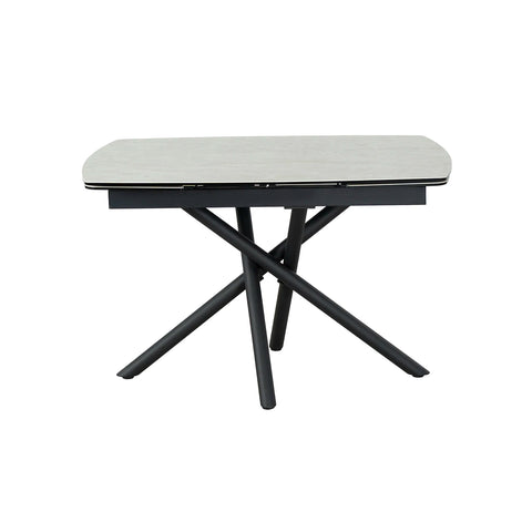 Compact white ceramic dining table extending from 1.2M to 1.8M , double Extension