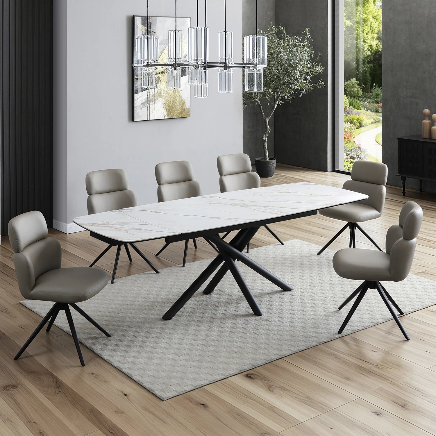 Compact Sydney white ceramic dining table 1.2M–1.8M styled with chairs