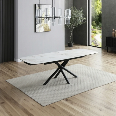 Sydney Marble Effect Extending Dining Table with 4 Chairs - W120–180cm
