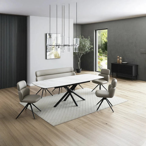 Sydney Marble Effect Dining Table with Bench and Chairs Set 160–240cm