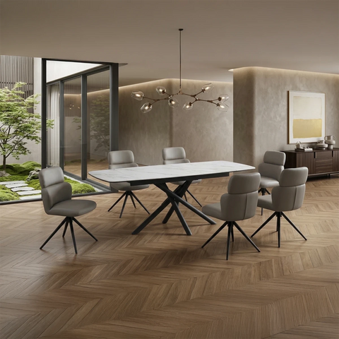 Sydney Marble Effect Extending Dining Table with 6 Chairs - W120–180cm