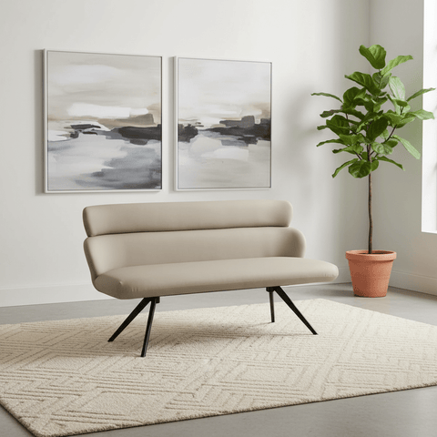 Sydney Taupe Faux Leather High Back Dining Bench