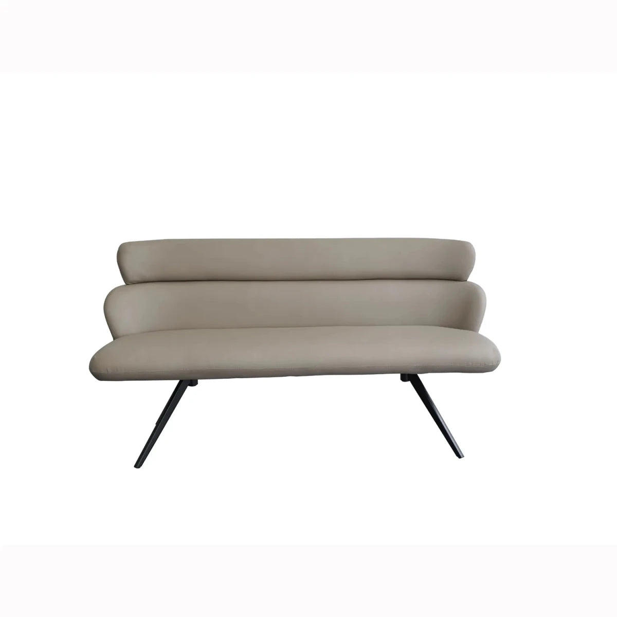 Front View of Sydney Taupe Faux Leather High Back Dining Bench showing Curved Edge Detail