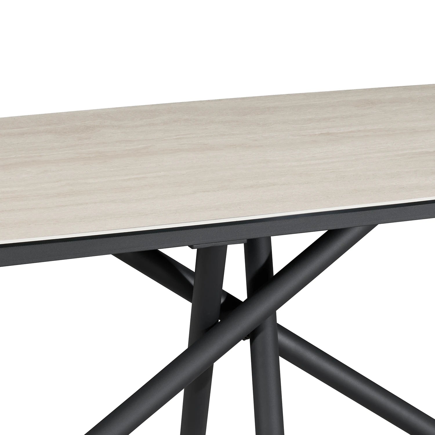Close-up of Sydney Travertine Ceramic Extending Dining Table 160–240cm