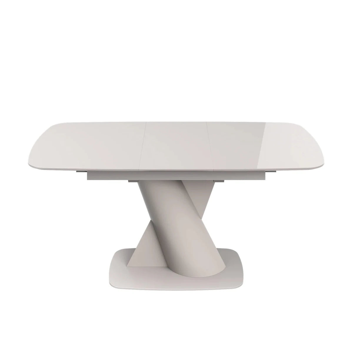 Lorenzano taupe pedestal base dining table detail