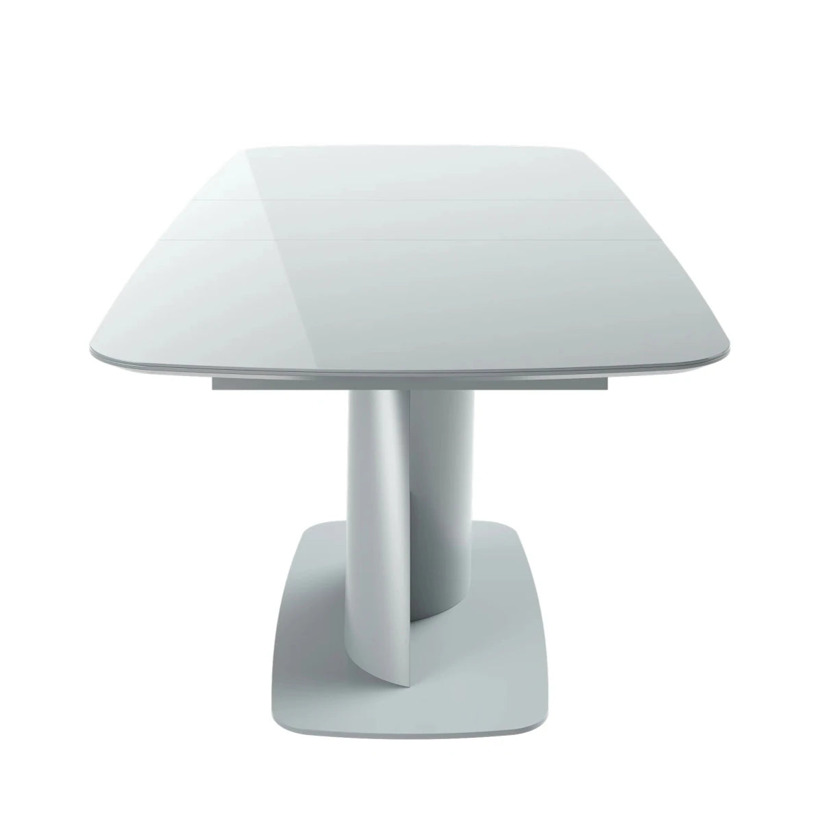 Contemporary light grey glass dining table for modern interiors