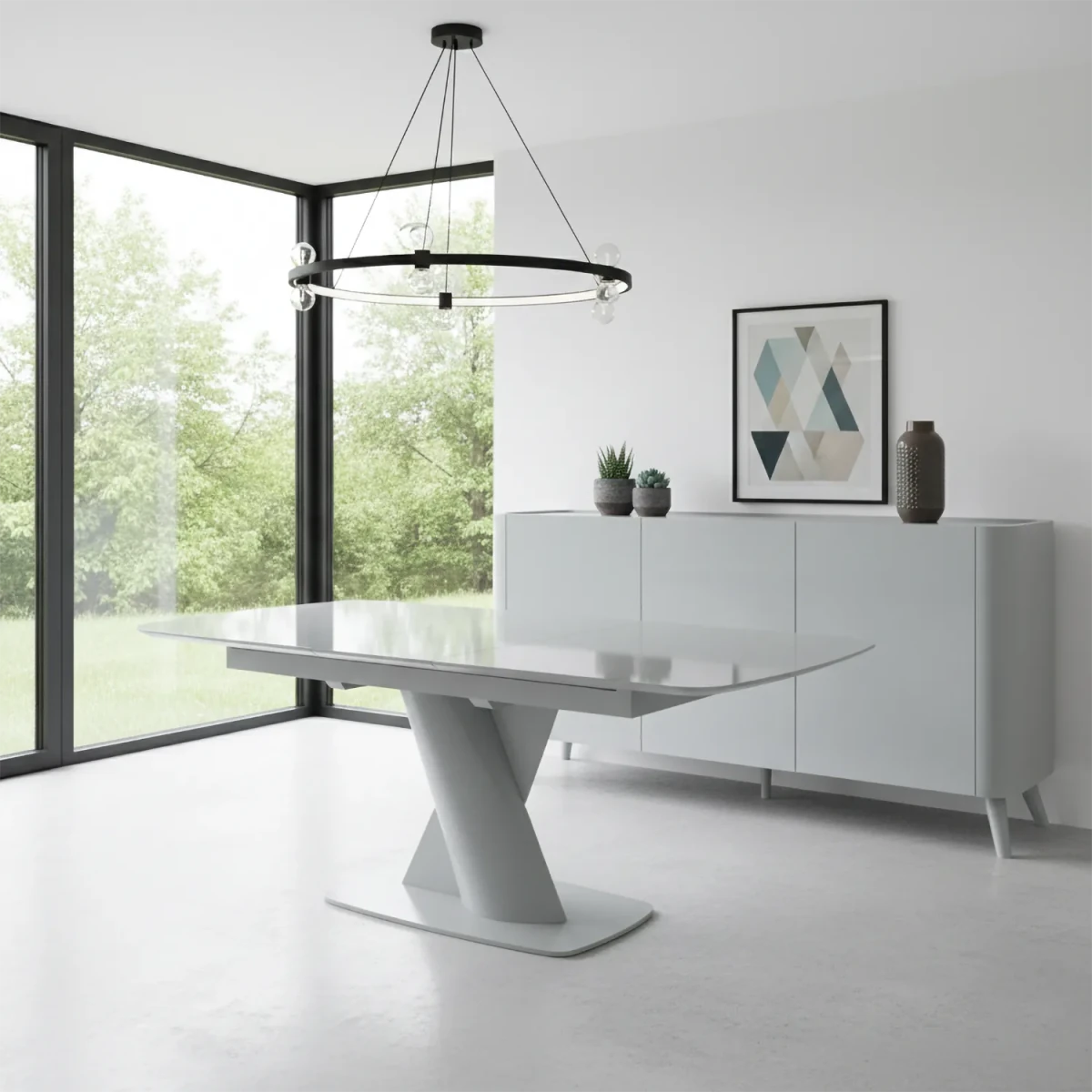 Lorenzano Light Grey Extending Dining Table and Matching 3 door sideboard