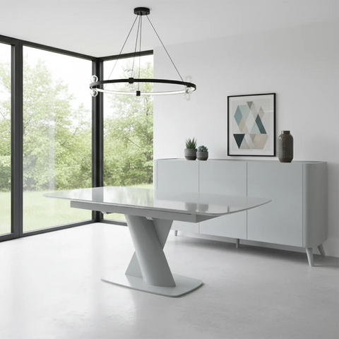 Lorenzano Light Grey Extending Dining Table and Matching 3 door sideboard
