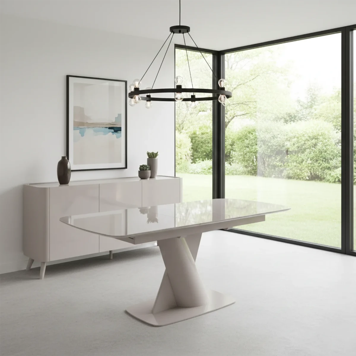 Lorenzano Taupe Extending Dining Table 130–170cm with pedestal base