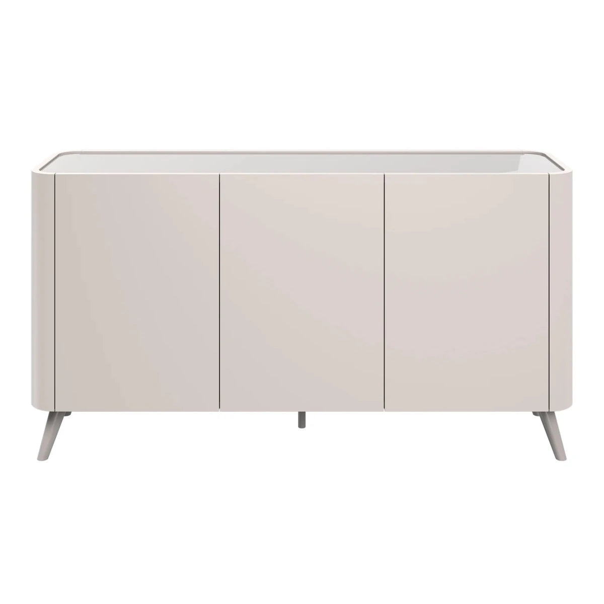 Modern taupe sideboard with tempered glass overlay