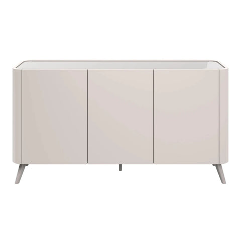 Modern taupe sideboard with tempered glass overlay