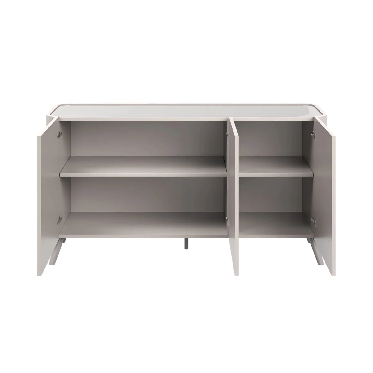 Modern taupe sideboard with tempered glass overlay - Open Doors