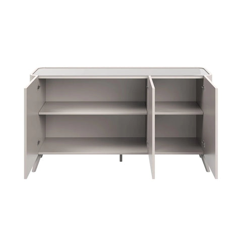 Modern taupe sideboard with tempered glass overlay - Open Doors