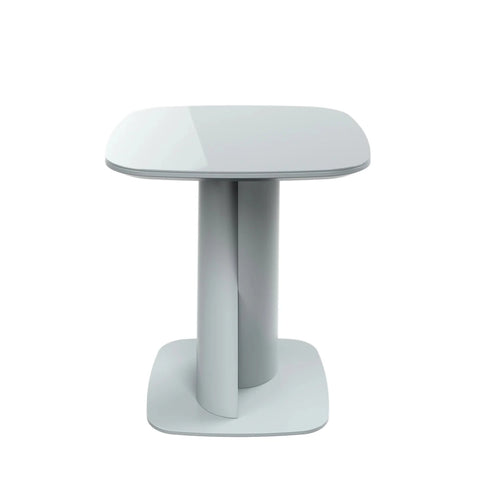 Contemporary Lorenzano light grey side table with pedestal base and tempered glass overlay. Compact, stylish and easy to maintain.