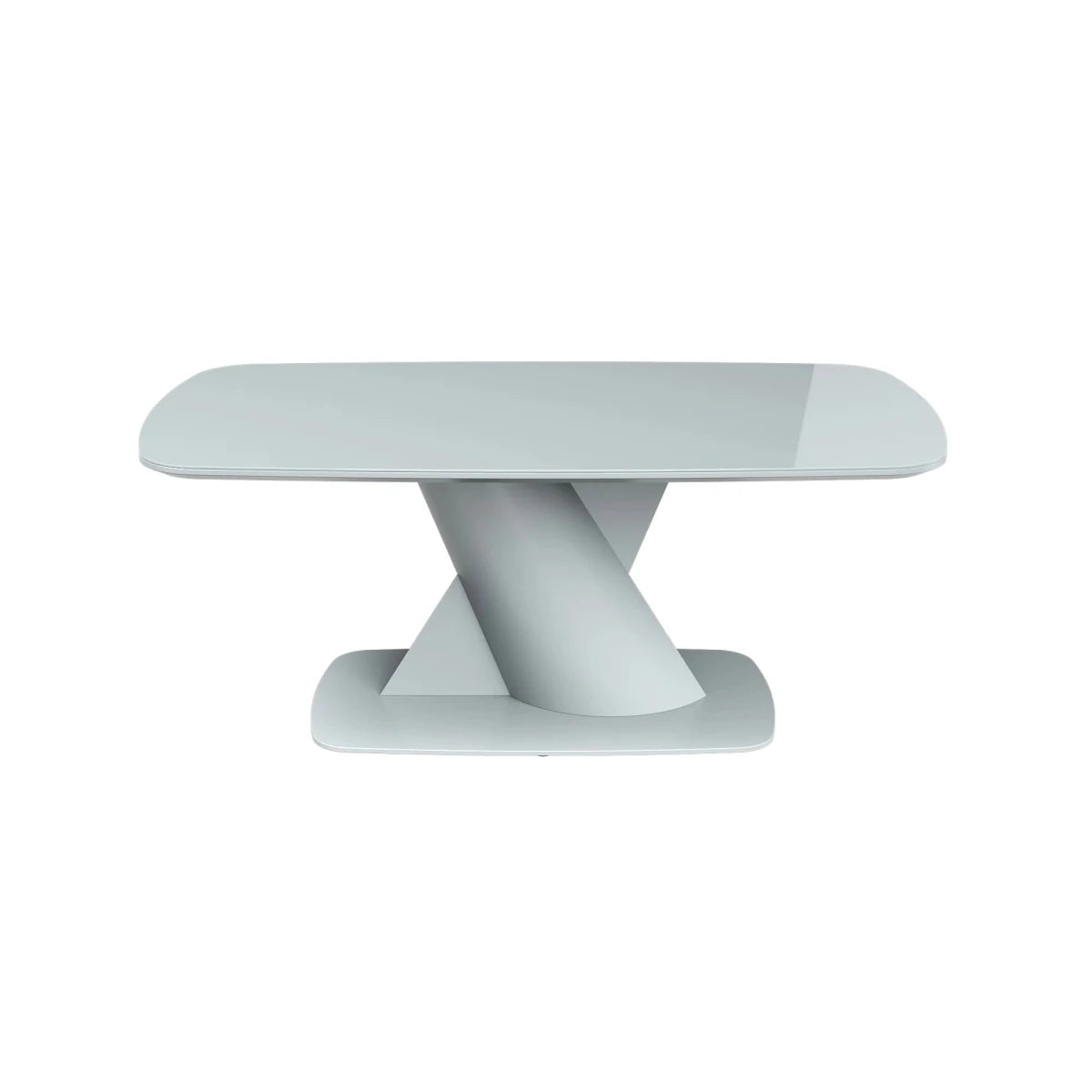 Lorenzano light grey glass top coffee table front view
