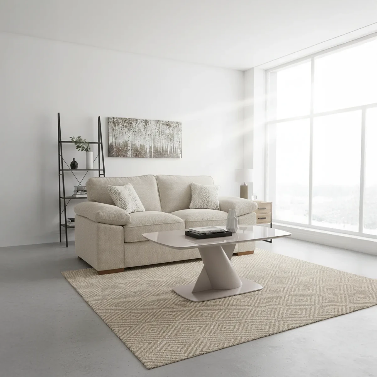 Lorenzano taupe pedestal base coffee table detail
