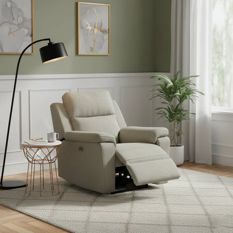 Travis Taupe Fabric Power Recliner Armchair - Pendle Village Furniture