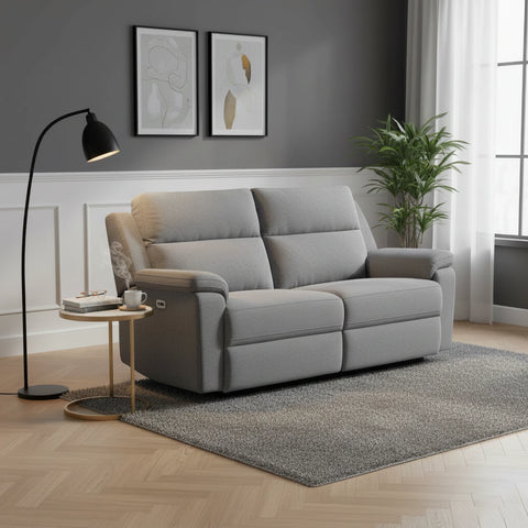 Travis Grey Fabric 2 Seater Power Recliner Sofa with USB Port - Pendle Village Furniture