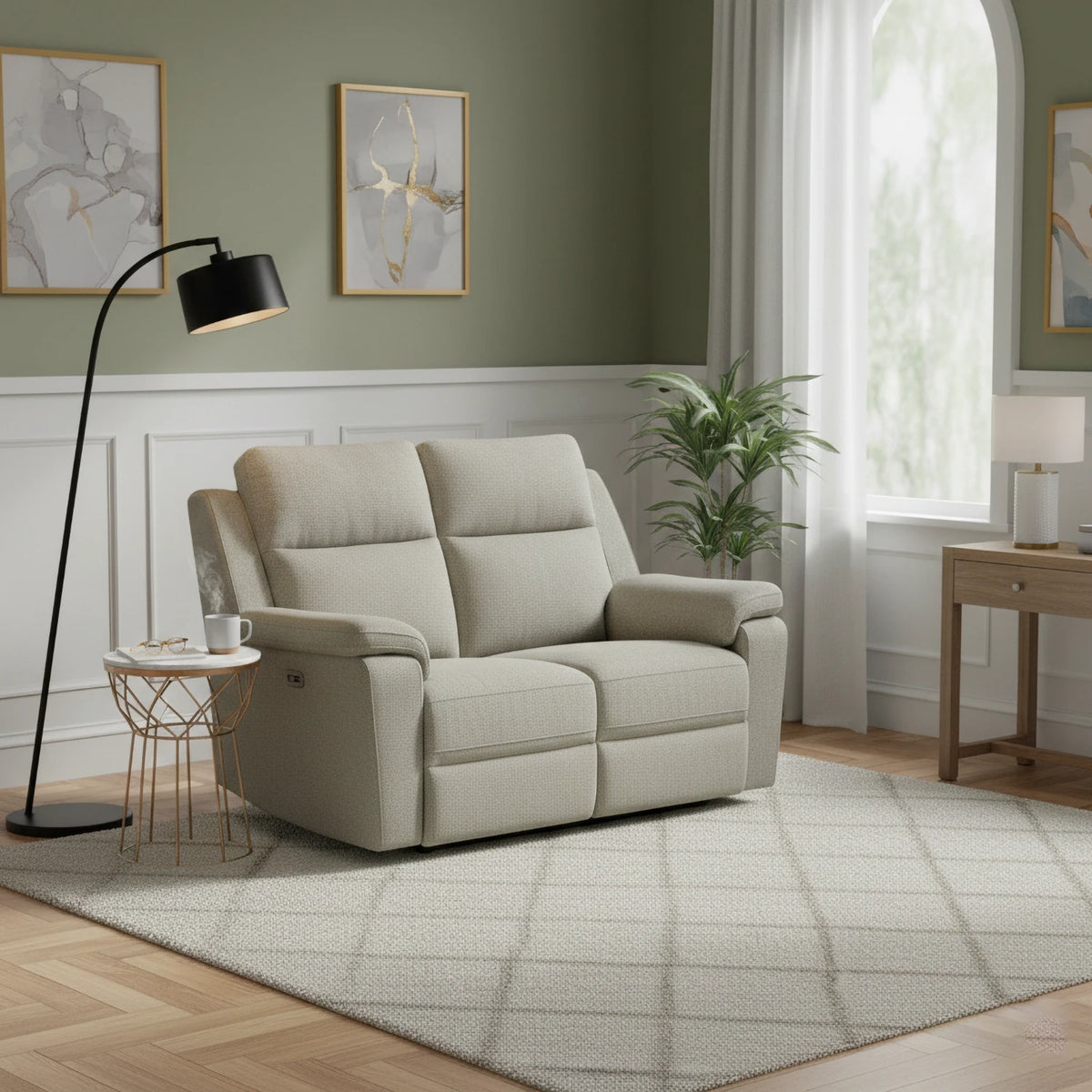 Travis Taupe Fabric 2 Seater Power Recliner Sofa with USB Port - Pendle Village Furniture