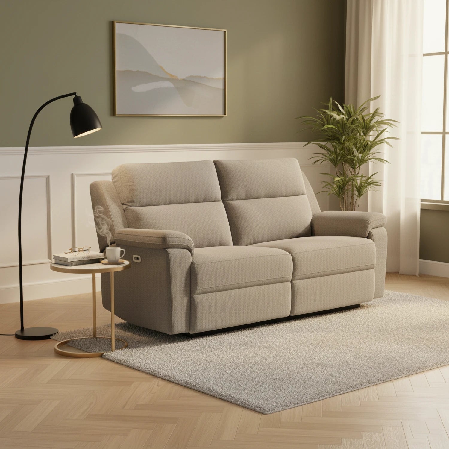 Travis Taupe Fabric 3 Seater Power Recliner Sofa with USB Ports - Pendle Village Furniture