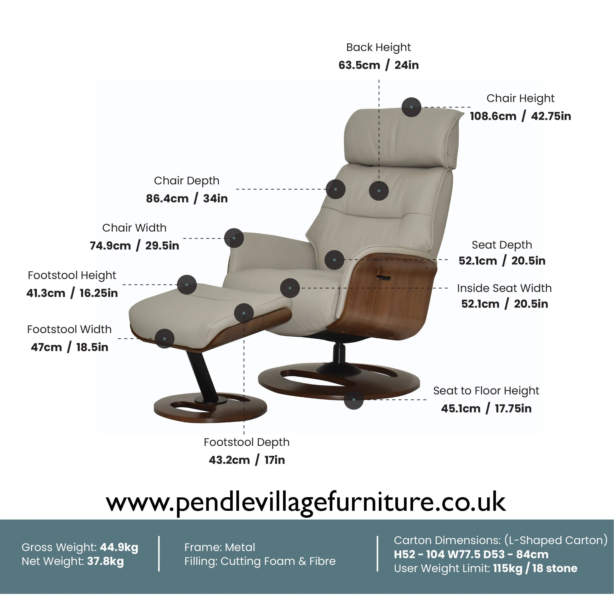 Tallinn Leather Swivel Chair with Footstool