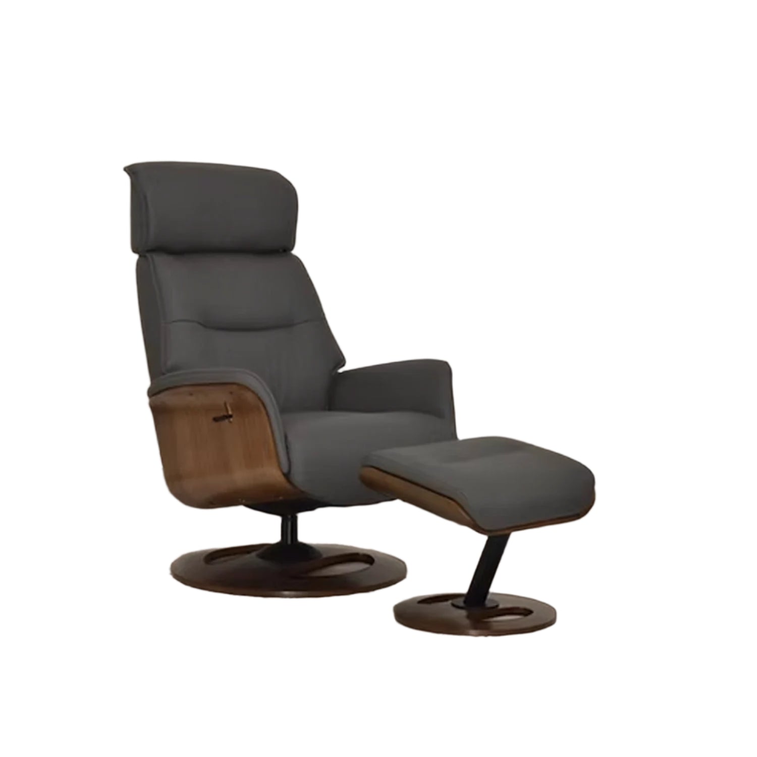 Tallinn Taupe Leather Swivel Chair with Footstool