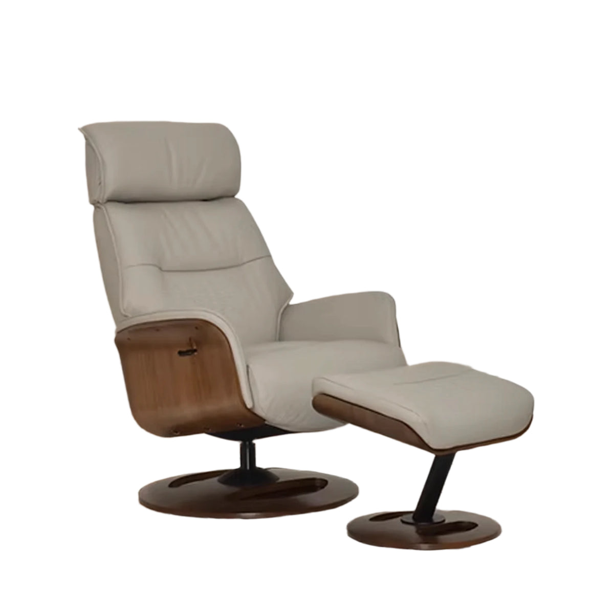 Tallinn Taupe Leather Swivel Chair with Footstool