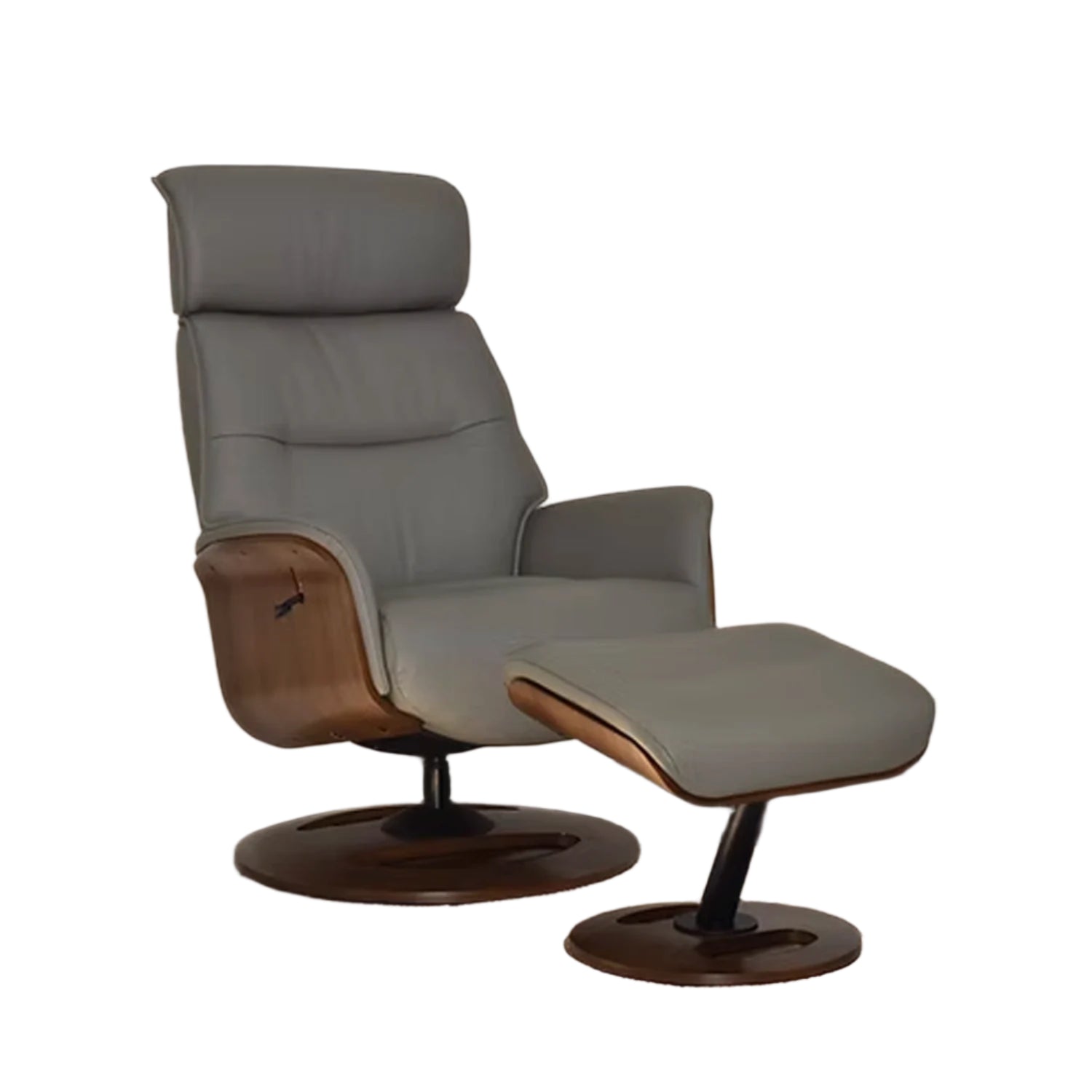 Tallinn Taupe Leather Swivel Chair with Footstool