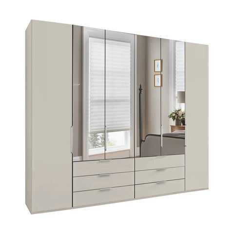 Templin 1000 Glass 6 Door 6 Drawer Hinged Wardrobe W300cm