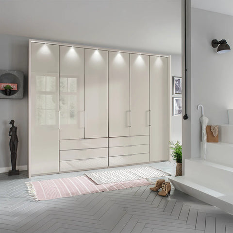 Templin 1000 Glass 6 Door 6 Drawer Hinged Wardrobe W300cm