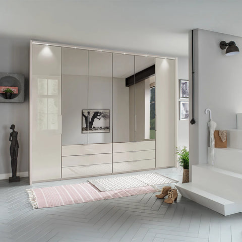 Templin 1000 Glass 6 Door 6 Drawer Hinged Wardrobe W300cm
