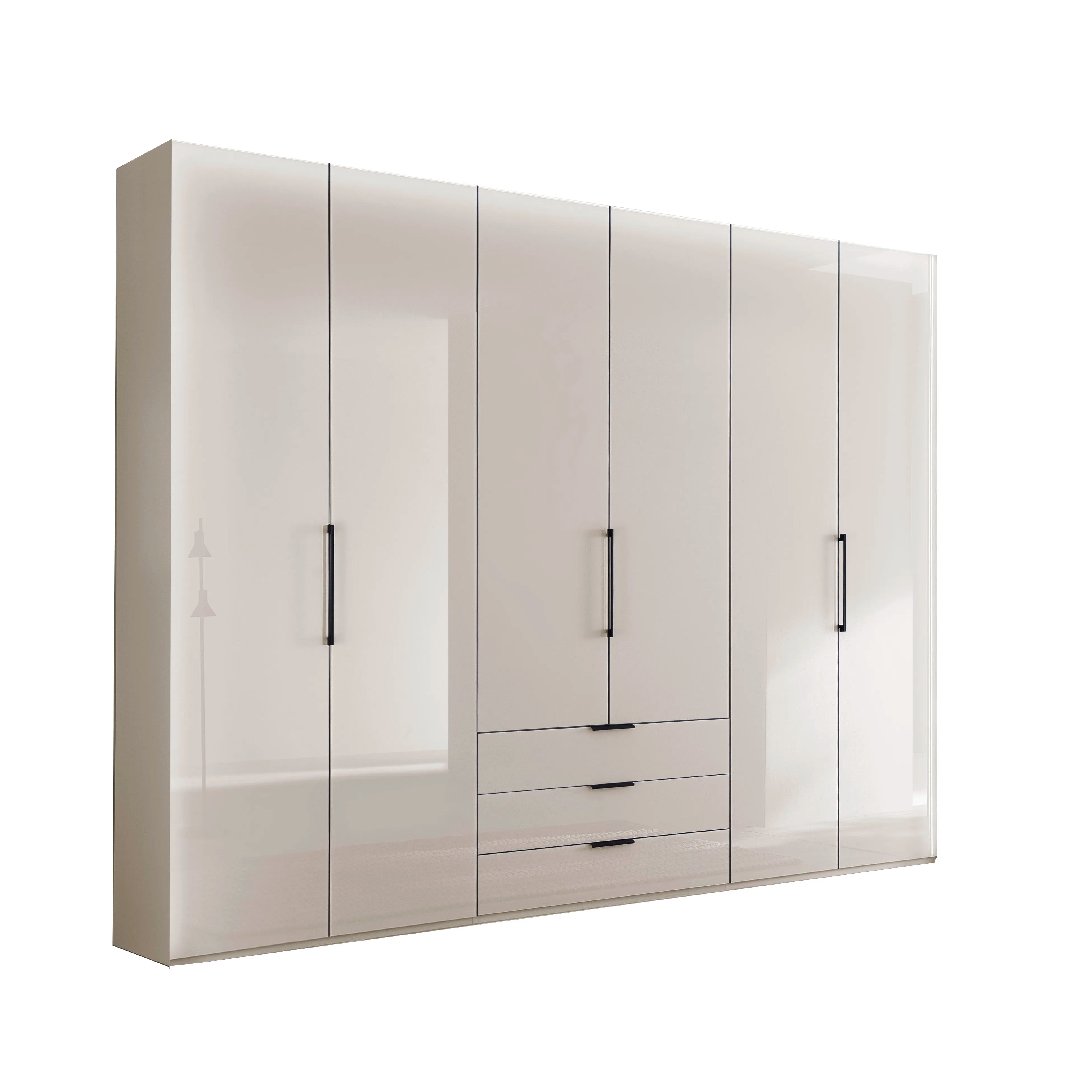 Templin 1000 Champagne Glass 6 Door 3 Drawers 225cm Hinged Wardrobe Free Assembly