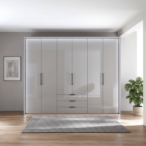 Templin 1000 Glass 6 Door 3 Drawers 225cm Hinged Wardrobe Free Assembly
