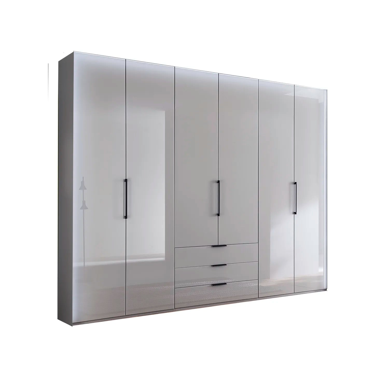 Templin 1000 Glass 6 Door 3 Drawers 225cm Hinged Wardrobe Free Assembly
