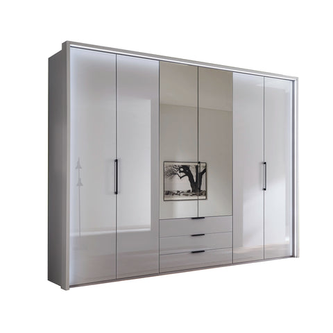 Templin 1000 Glass 6 Door 3 Drawers 225cm Hinged Wardrobe Free Assembly