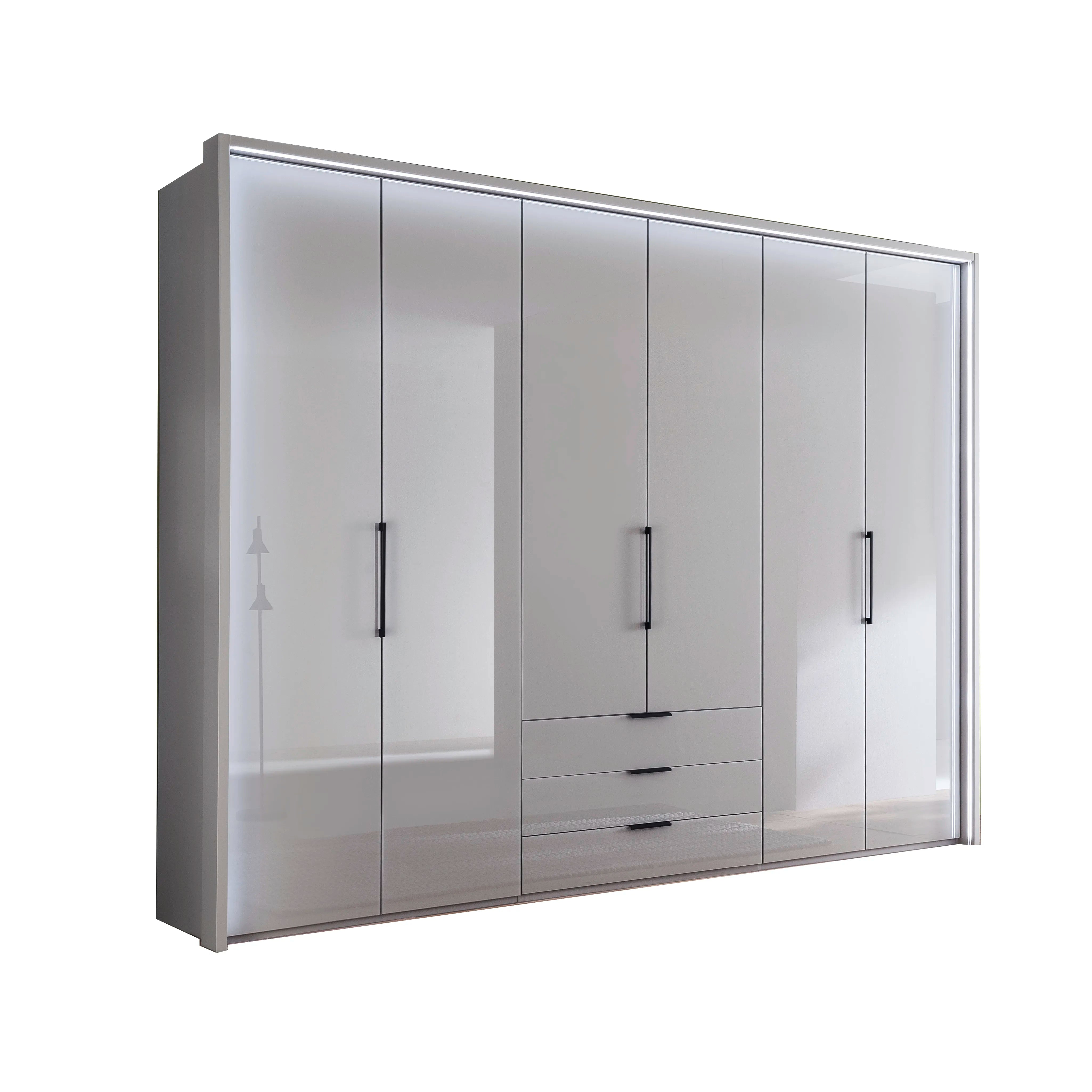 Templin 1000 Glass 6 Door 3 Drawers 225cm Hinged Wardrobe Free Assembly