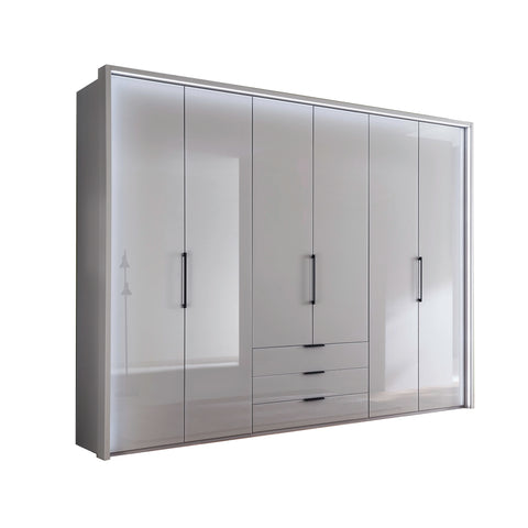 Templin 1000 Glass 6 Door 3 Drawers 225cm Hinged Wardrobe Free Assembly