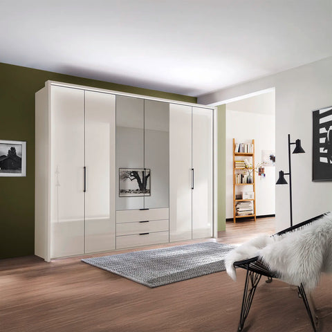 Templin 1000 Champagne Glass 6 Door 3 Drawers 300cm Hinged Wardrobe Free Assembly