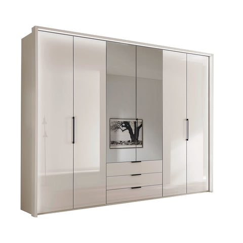 Templin 1000 Champagne Glass 6 Door 3 Drawers 300cm Hinged Wardrobe Free Assembly
