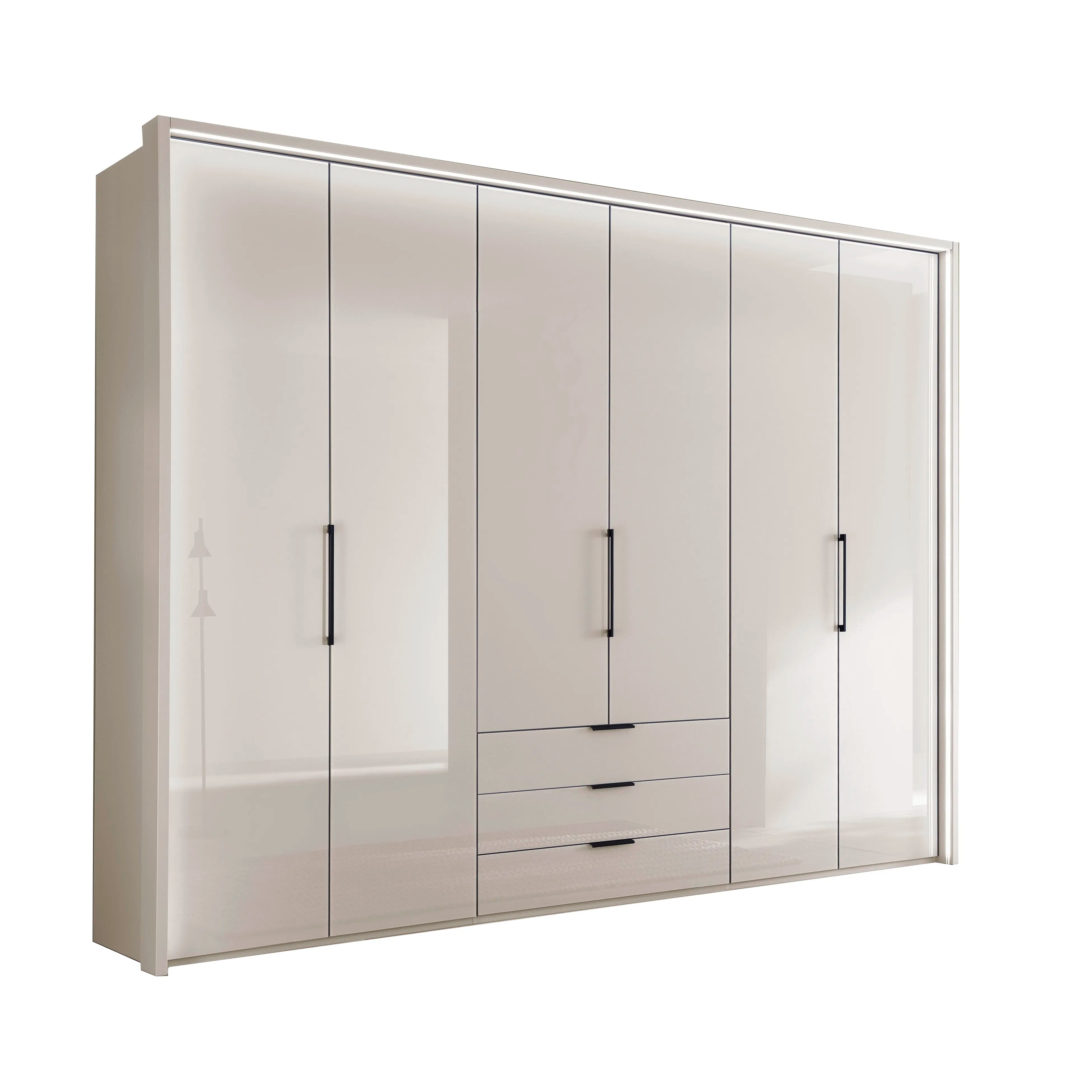 Templin 1000 Champagne Glass 6 Door 3 Drawers 300cm Hinged Wardrobe Free Assembly
