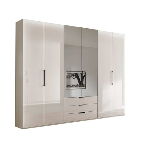 Templin 1000 Champagne Glass 6 Door 3 Drawers 300cm Hinged Wardrobe Free Assembly