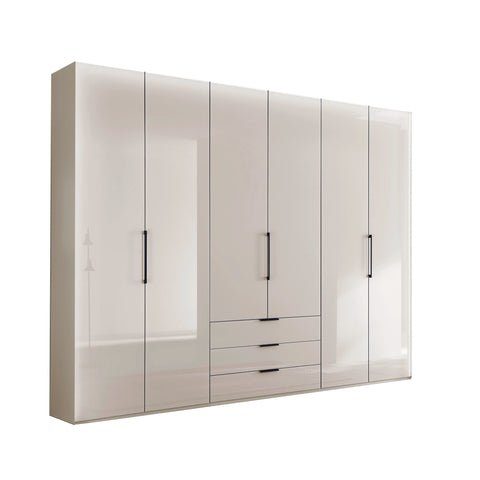 Templin 1000 Champagne Glass 6 Door 3 Drawers 300cm Hinged Wardrobe Free Assembly