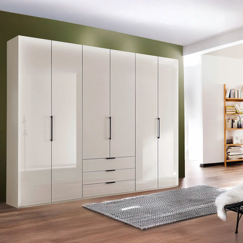 Templin 1000 Champagne Glass 6 Door 3 Drawers 300cm Hinged Wardrobe Free Assembly