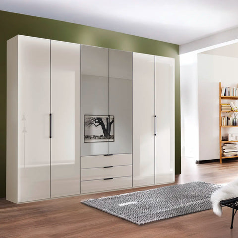 Templin 1000 Champagne Glass 6 Door 3 Drawers 300cm Hinged Wardrobe Free Assembly
