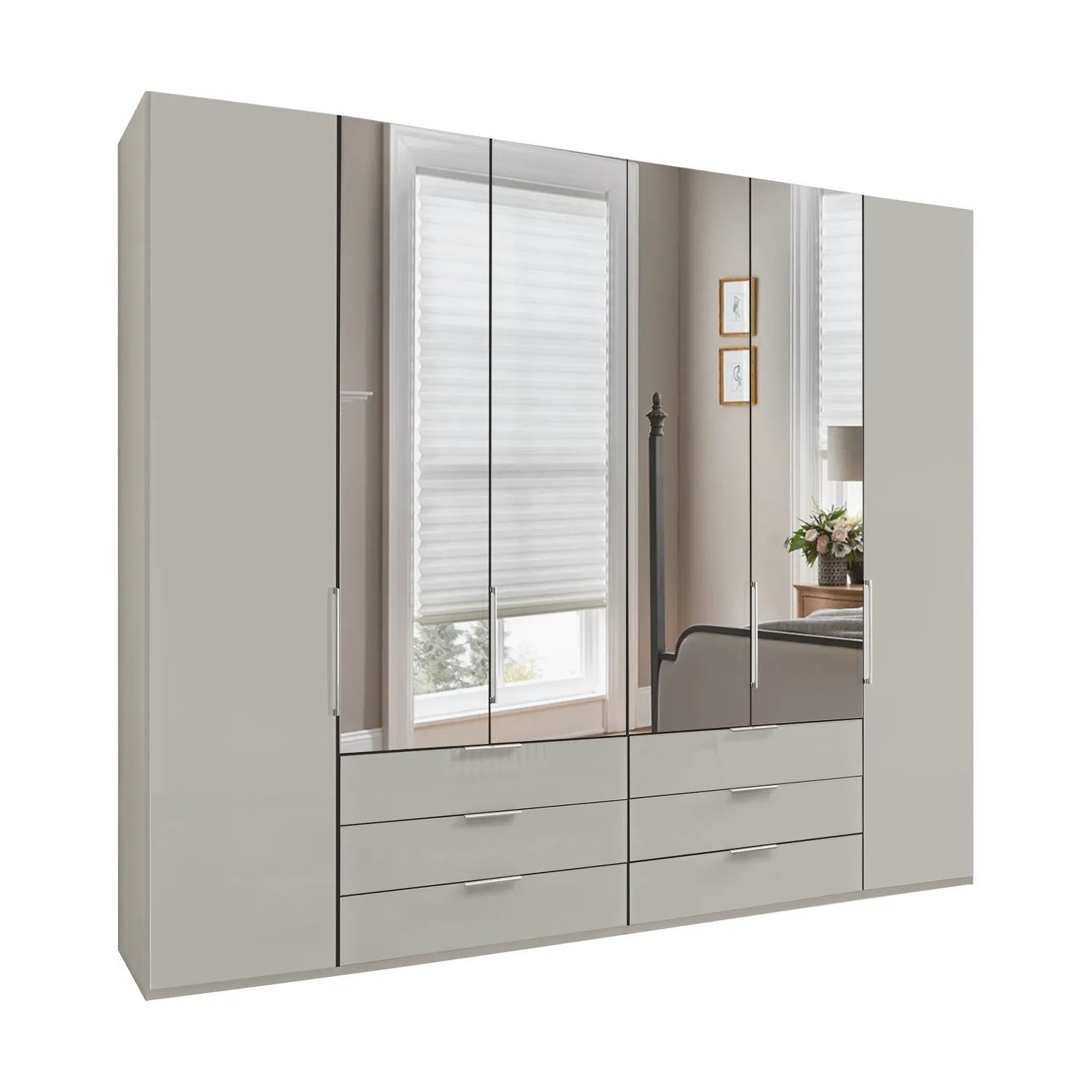 Templin 1000 Glass 6 Door 6 Drawer Hinged Wardrobe W300cm